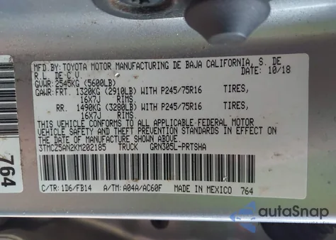 2019 Toyota Tacoma Sr V6 z USA, uszkodzony, nr VIN 3TMCZ5AN2KM202185